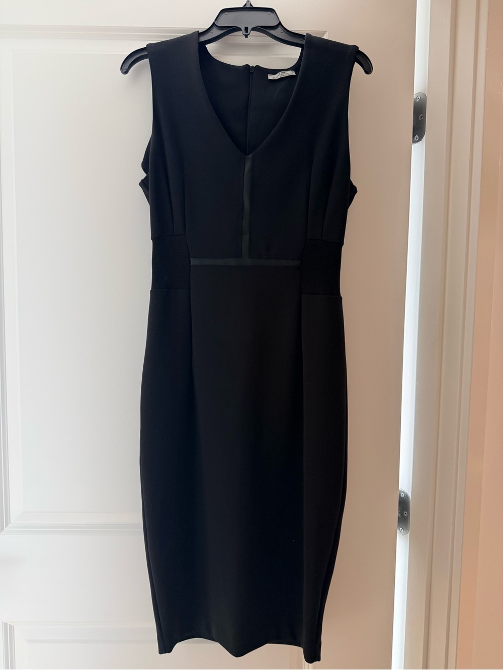 Zara Black V-Neck Midi Sheath Dress